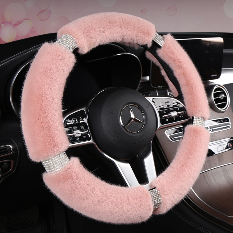 Nova capa de volante de carro de pelúcia quente antiderrapante inverno imitação de cabelo de vison moda diamante-craveja