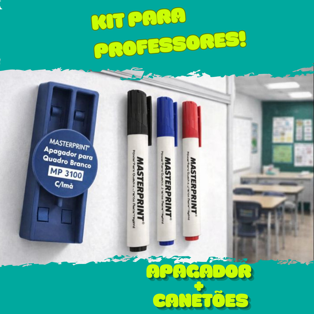 Combo! Caneta De Quadro Branco 2 Pincel Marcadores + Apagador Magnético Com Imã Cores De Sua Preferência.