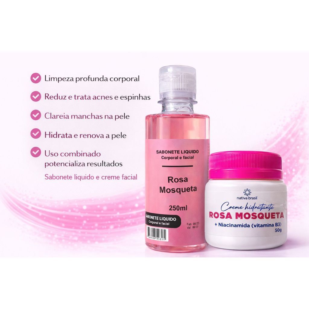 Kit Rosa Mosqueta Clareador | Tira Manchas no Rosto e Corpo | Melasma, Virilha e Pescoço