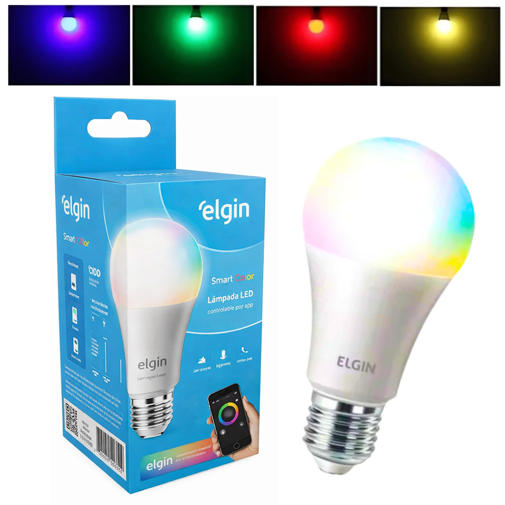 Lâmpada Inteligente Bulbo Led Elgin 10w Smart Colorida Rgb Wifi Compatível com Alexa