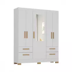 Guarda Roupa Casal Vitoria 5 Portas 4 Gavetas Branco Atualle Branco Brilho