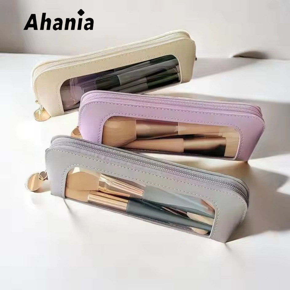 Necessaire Estojo Para Pincel de Maquiagem, Couro PU Com Janela Visível Em PVC , Papelaria Para Estudantes,Porta Canetas em Oferta na Shopee
