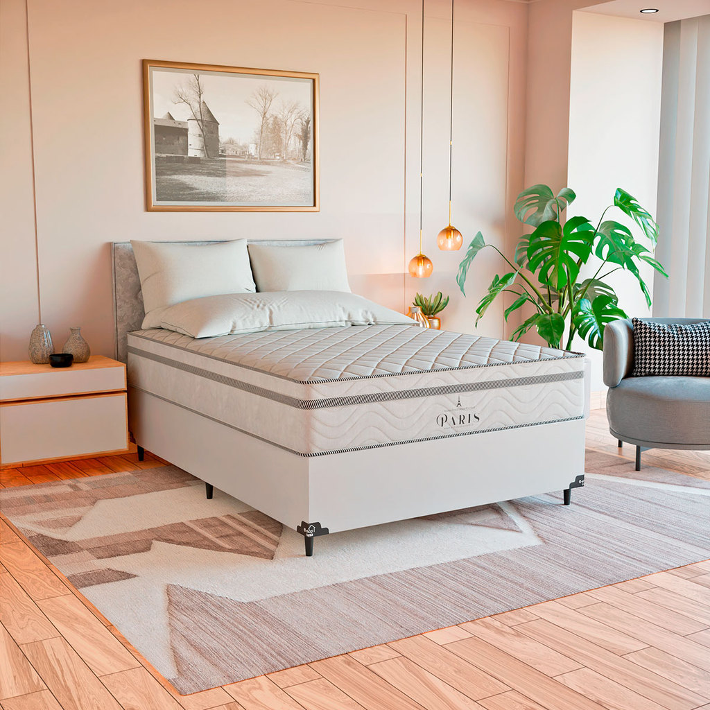 Cama Box Viúva Branco + Colchão Paris Molas Ensacadas Branco