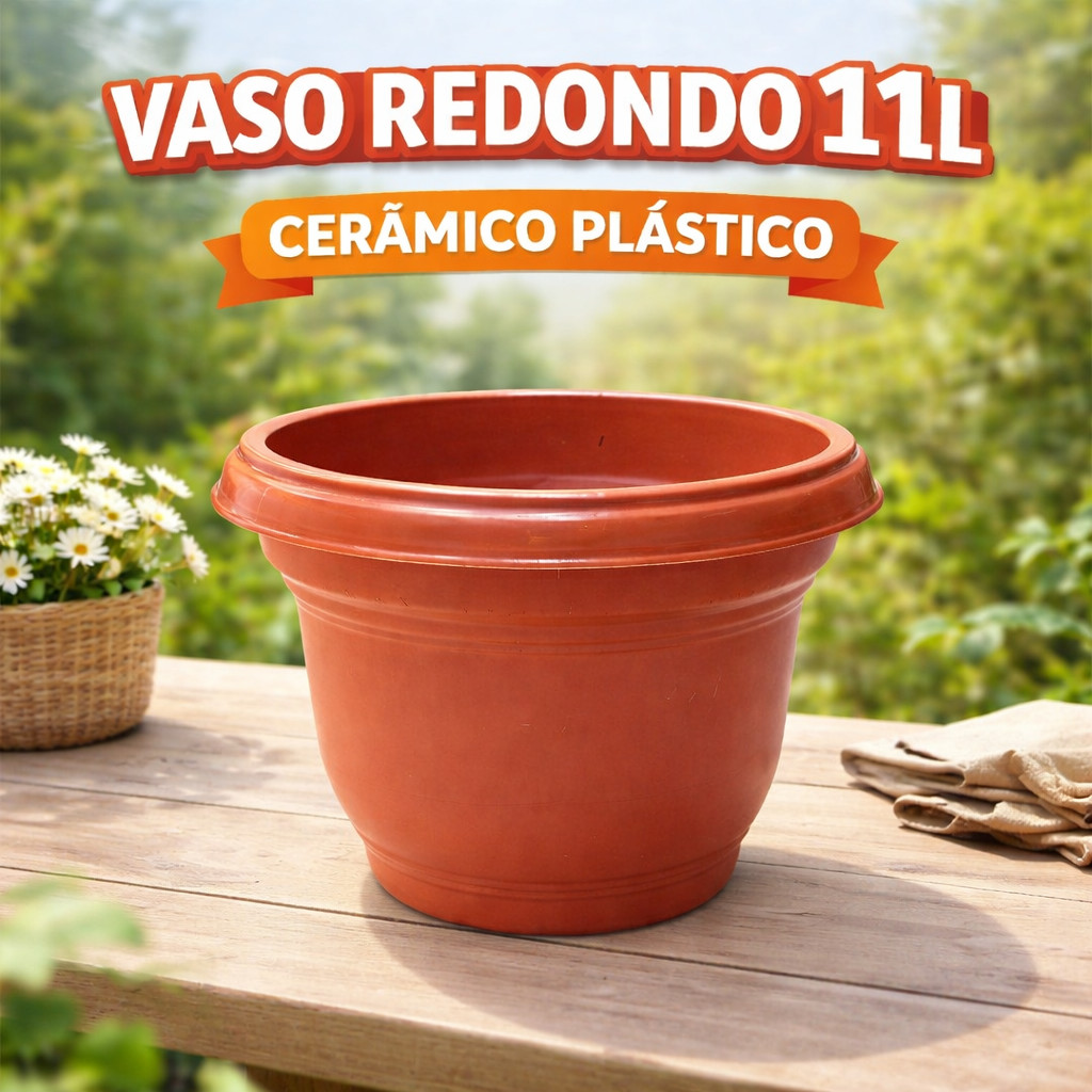 Vaso Redondo 11L Plástico Cerâmico Jardim Horta Suculentas Cactos Durável Leve Grande