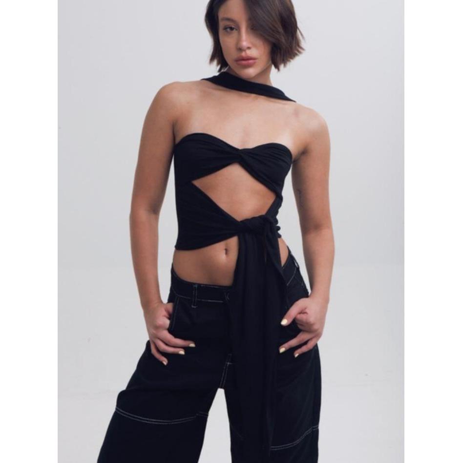 Cropped Faixa  Feminino Frente Única com Amarração – Sexy, Decote Cut Out, Estilo Y2K, Look Balada e Casual"
