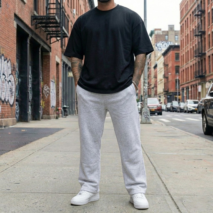 Calça Cargo Baggy Larga Moletom Lisa Masculina Despojada Confortável Casual Treino Forrada