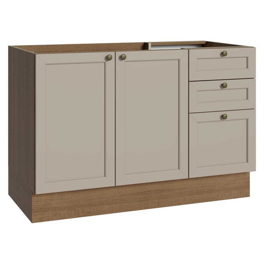 Balcão de Pia 120 cm 2 Portas 3 Gavetas (Sem Tampo) Rustic/Crema Vik Madesa