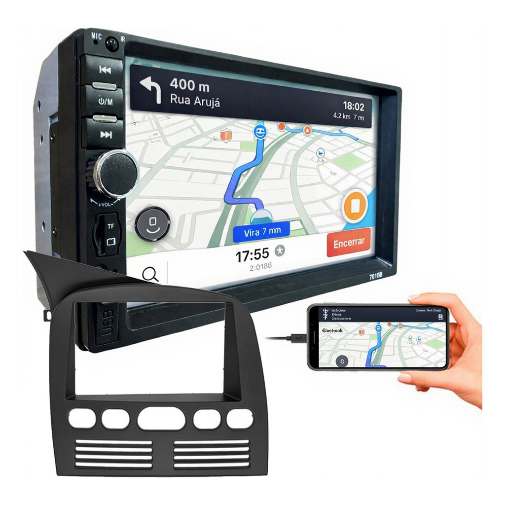 KIT CENTRAL MULTIMIDIA MP5 7 POL COM MOLDURA SIENA STRADA PALIO 1996 A 2003 em Oferta na Shopee
