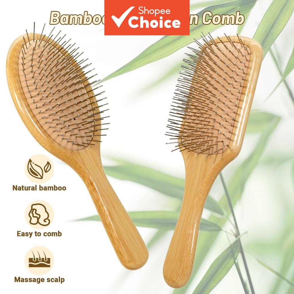 Escova de Cabelo de Bambu de Alta Qualidade com Cerdas de Aço – Antiestática, Massageadora do Couro Cabeludo, Ideal