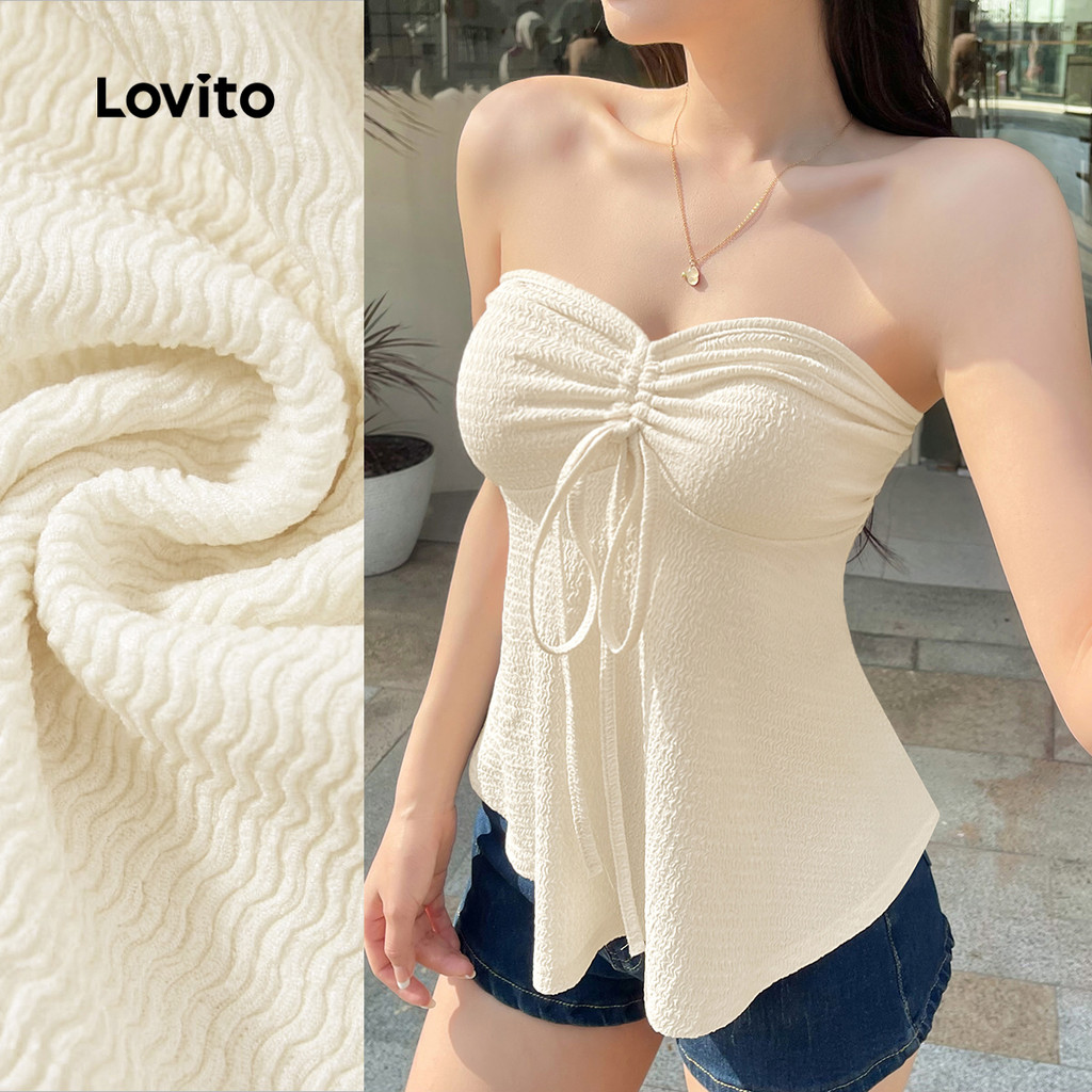 Lovito Top Casual Liso Drapeado Franzido Tecido Texturizado Regata Para Mulheres L125AD284