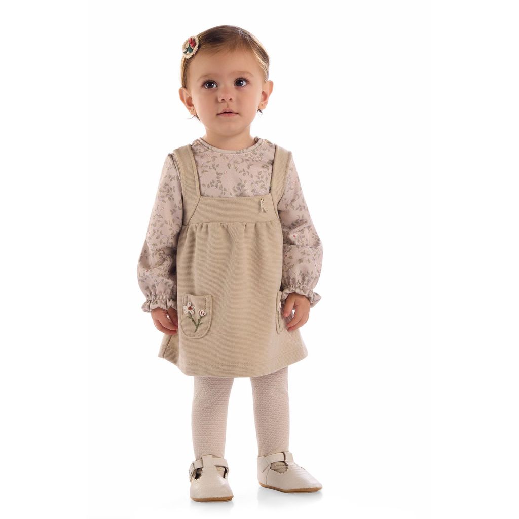 Conjunto Menina Bebê Body Floral Salopete Canelada Kiki Xodó