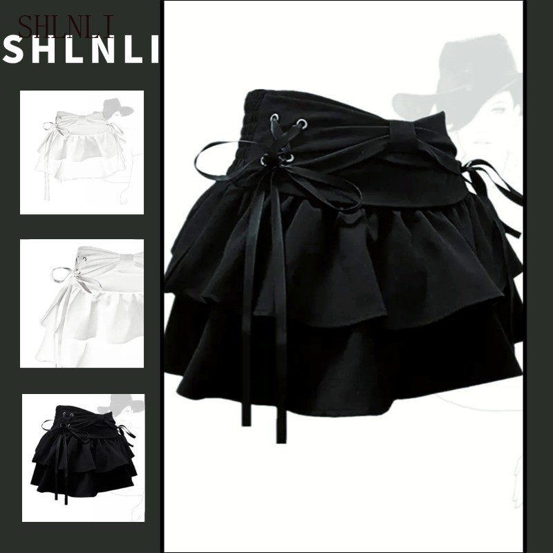 Mulheres Doce Arco Vintage Y2k Saia Americana Verão Gótico Mini Vestido