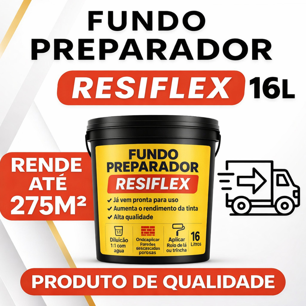 Fundo Preparador Resiflex 16L Alta Fixação Sela Poros Mais Rendimento Acabamento Profissional Top