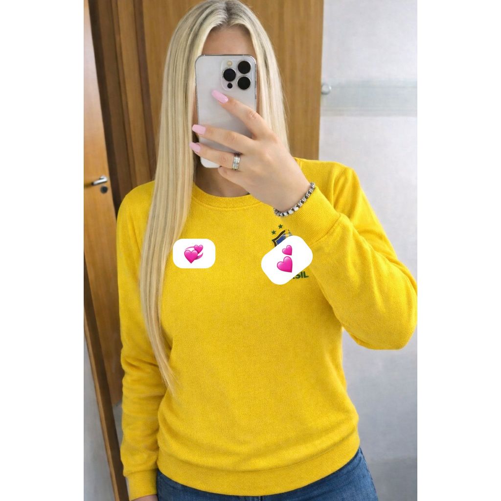 Blusa de Moletom do Brasil Copa do mundo 2026 Exclusiva - Feminina Gola Careca