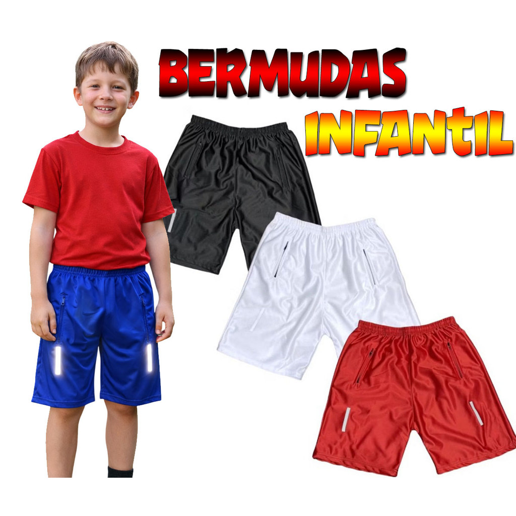 Kit 3 Bermuda Infantil e Juvenil Masculina com zíper no bolso