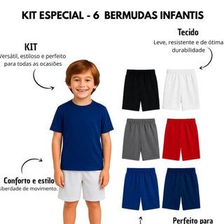 Kit 5 Short infantil Bermudas Infanto Juvenil Escolar Com Bolsos Elástico E Cordão