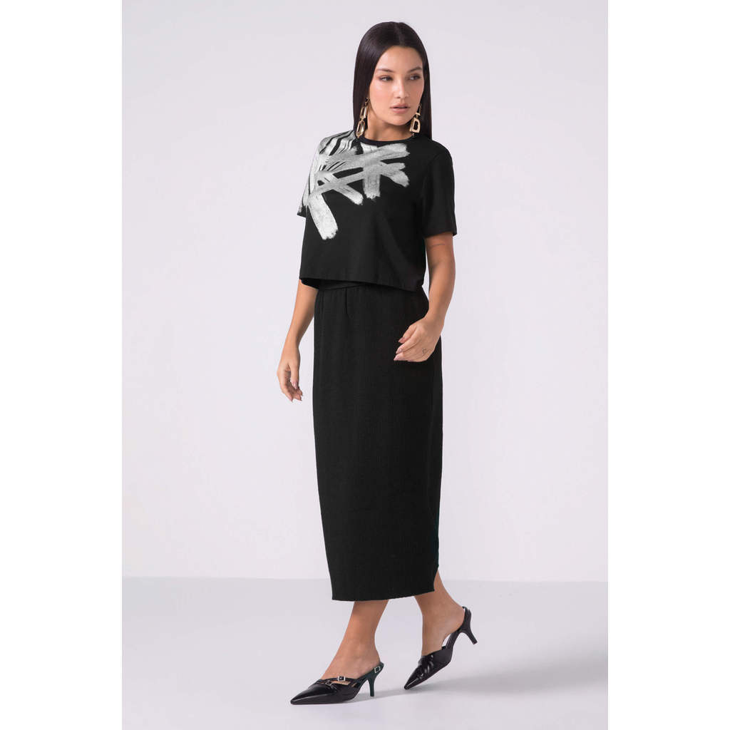 Saia Midi Feminina Tricot Marialícia Preto