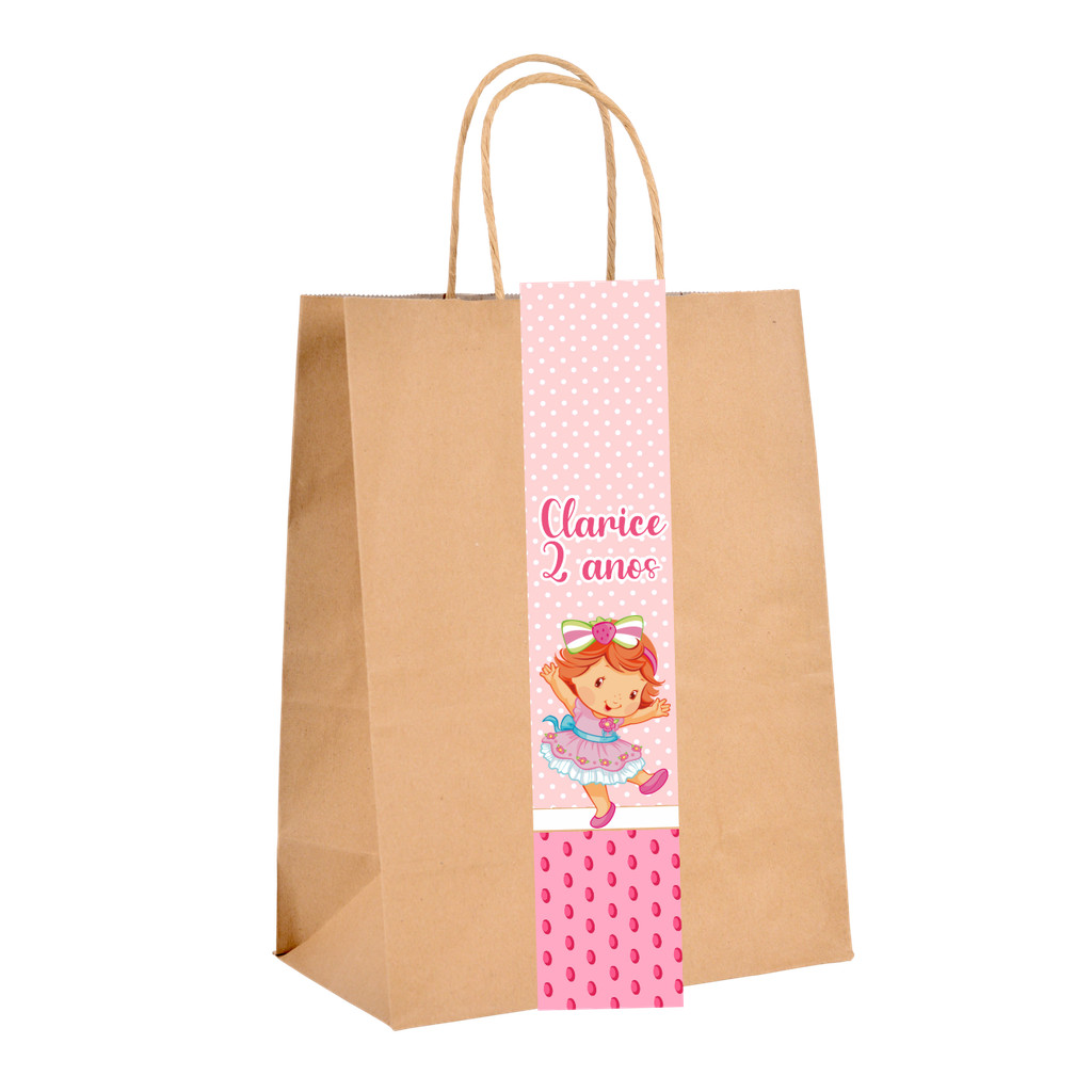 ADESIVO PERSONALIZADO PARA SACOLINHAS KRAFT  LEMBRANCINHAS FESTA MORANGUINHO