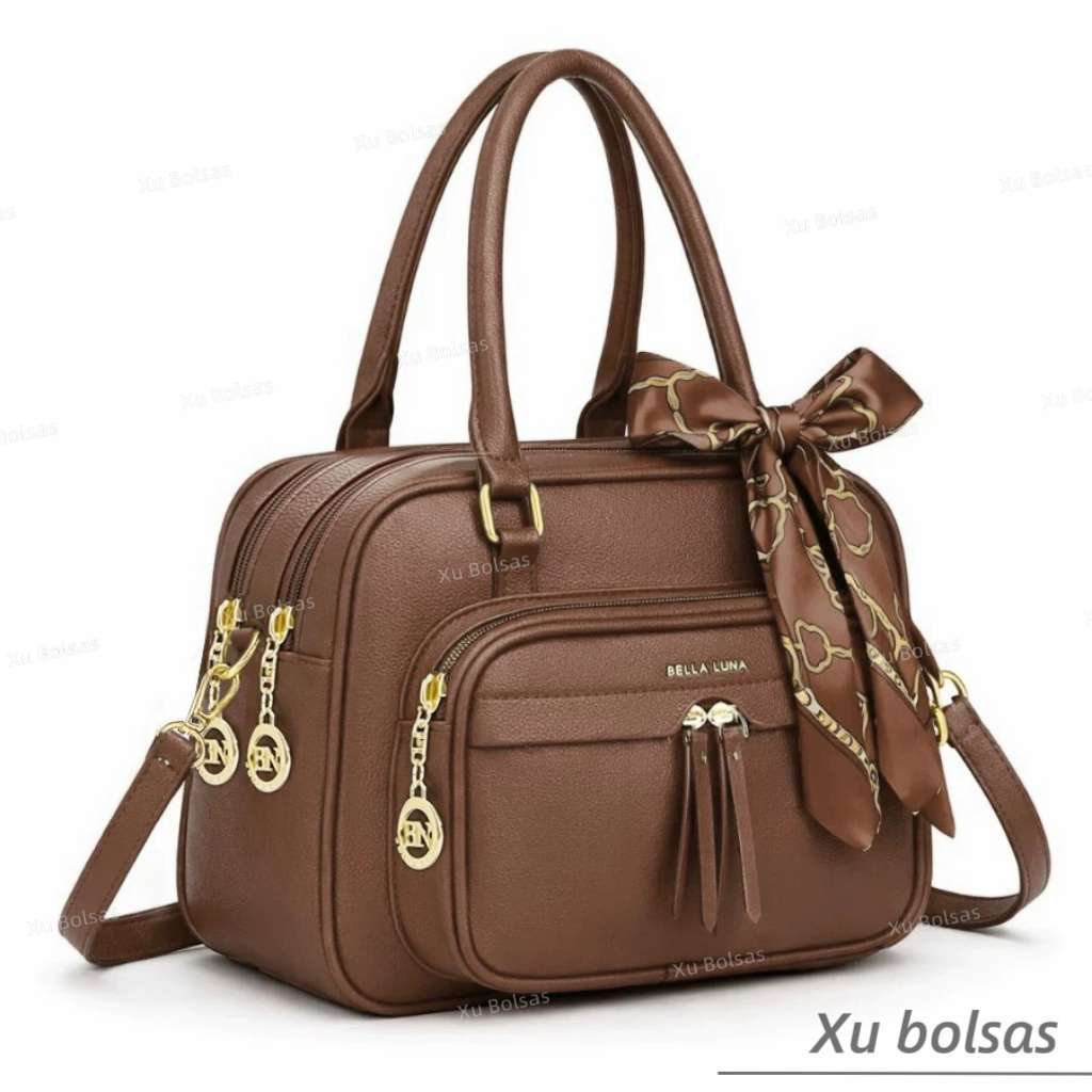 Bolsas Feminina Com 5 Divisórias e Lencinho Alça Lateral Transversal Faixa De Mão De Couro DEC6171# em Oferta na Shopee