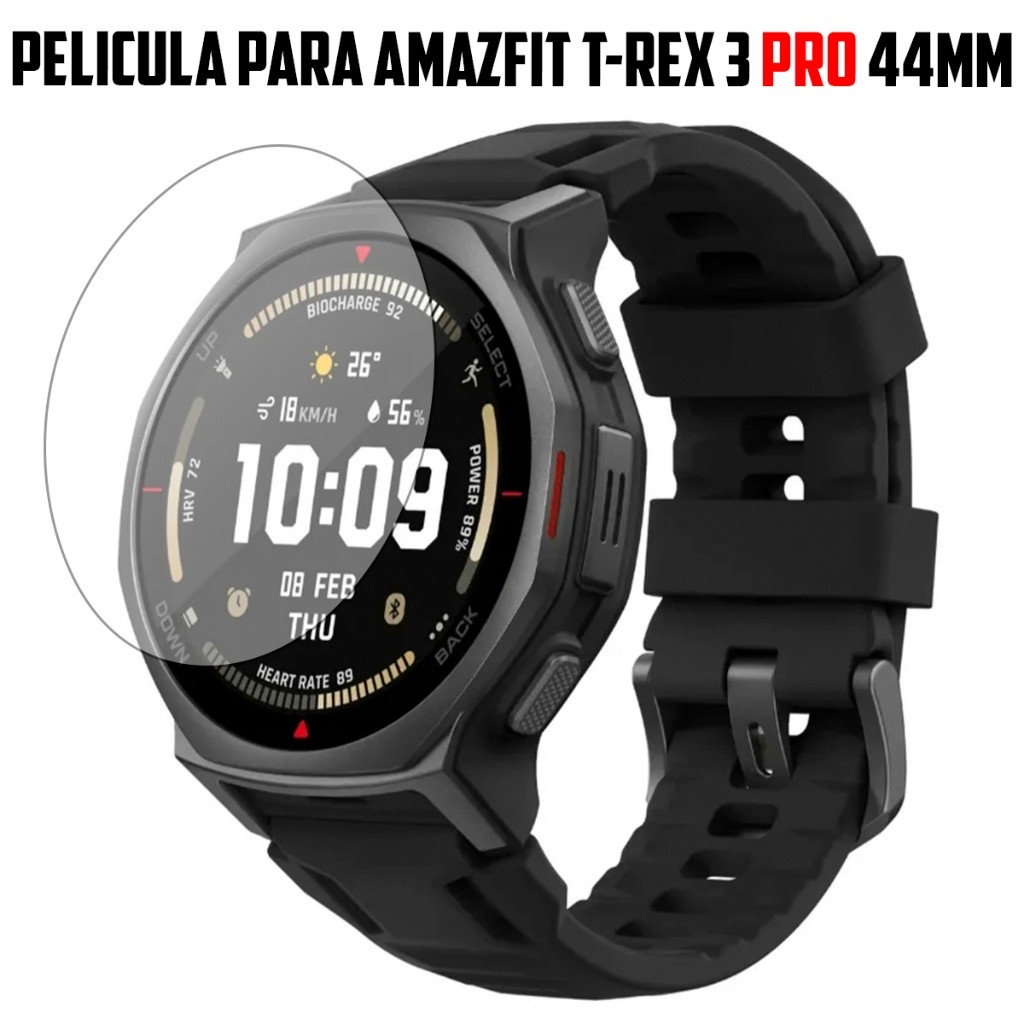Película Vidro Temperado 9H Para Amazfit T-Rex 3 44mm Blindagem Total Anti-Risco Proteção De Tela