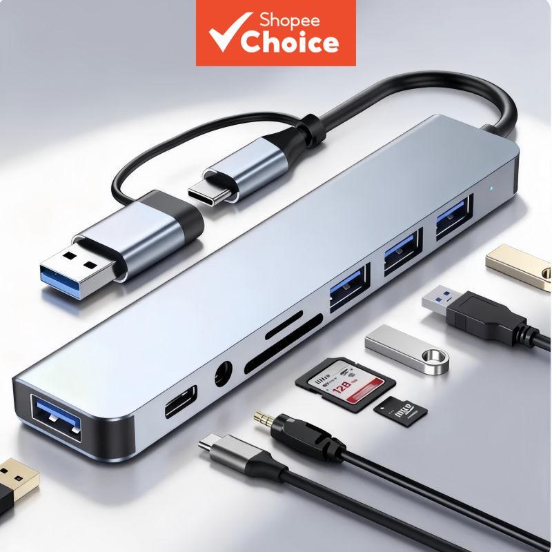  Estação de acoplamento USB C tipo HUB 8 em 2 com hubs USB 3.0 de alta velocidade 5 Gbps adaptador OTG de transmissão