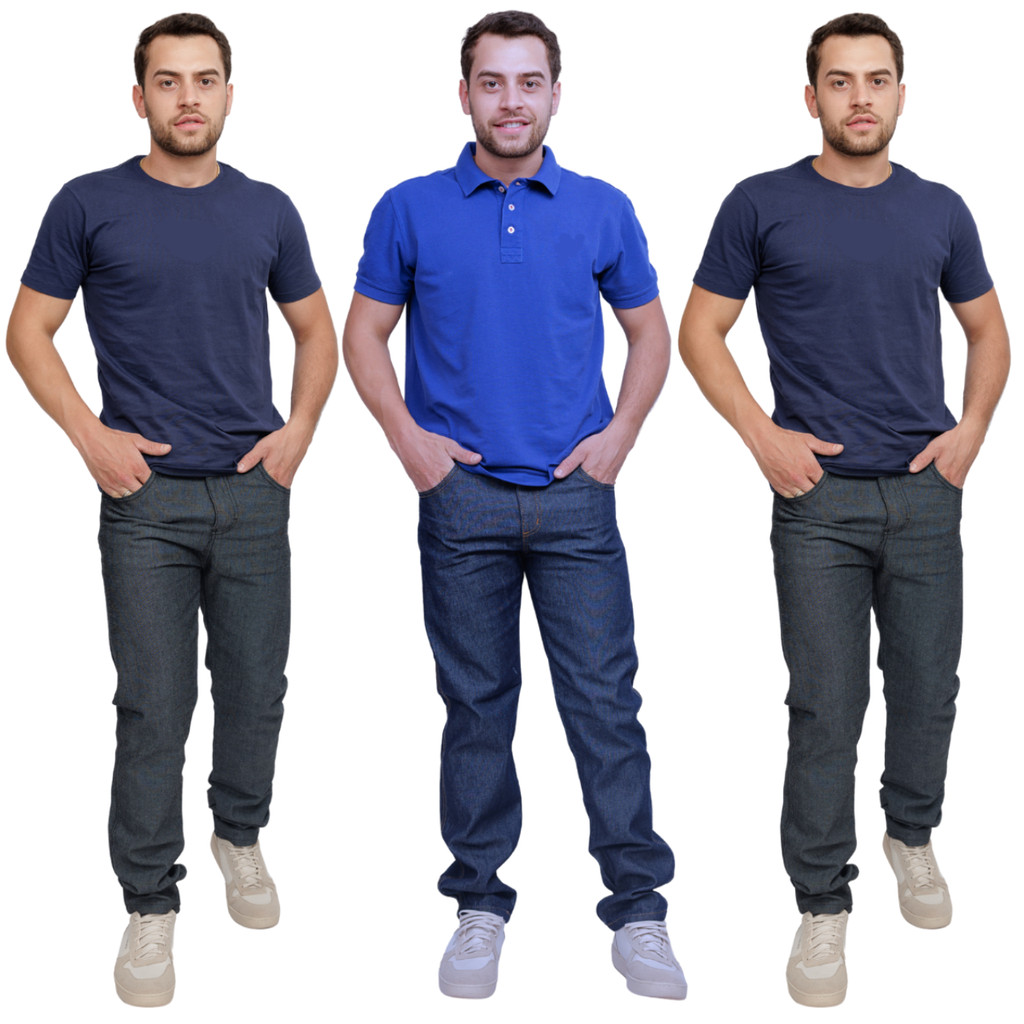 Kit 3 Calças Jeans 100% Algodão Masculinas Trabalho Profissional Extra Resistente em Oferta na Shopee