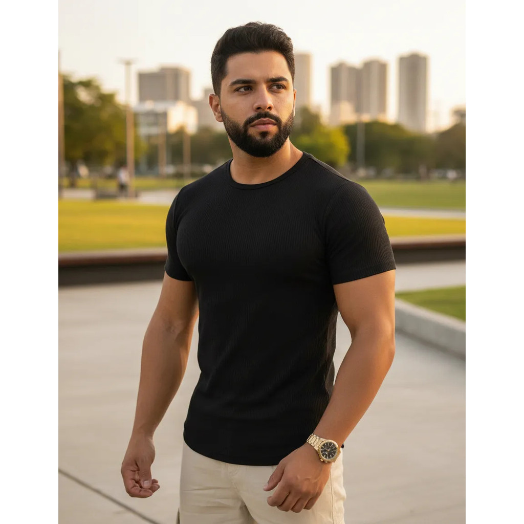 Camiseta Masculina Slim Fit Canelada Valoriza O Shape