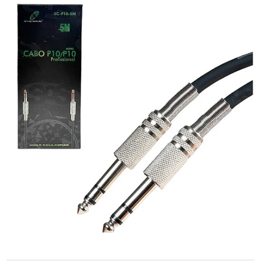 Cabo de Áudio P10 Macho x P10 Macho Mono Profissional 5 Metros Conectores em Metal