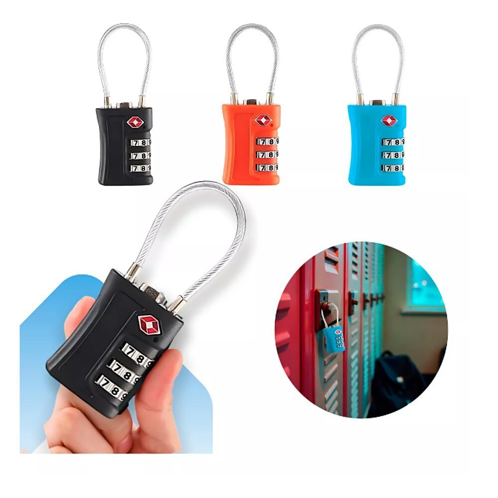 Imagem Cadeado TSA Senha Segredo Cabo De Aço Para Mala Viagem Bagagem Armario Academia