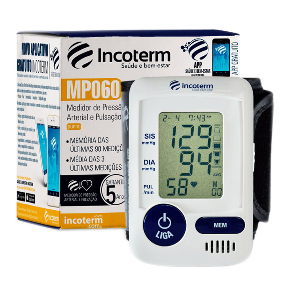 Aparelho de Pressão Incoterm Automático Digital de Pulso MP060 em Oferta na Shopee