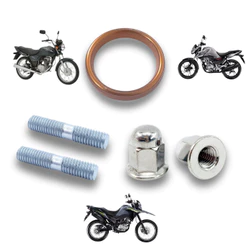 KIT 2 PRISIONEIRO 8MM + 2 PORCA + ANEL ESCAPE CG FAN TITAN 125 150 160 NXR BROS 150 160
