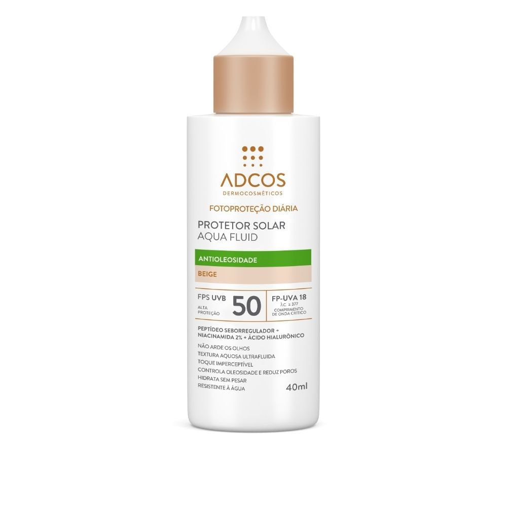 Protetor Solar Adcos FPS50 Aqua Fluid Antioleosidade Beige 40ml em Oferta na Shopee