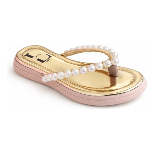 Sandalia Rasteira Chinelo Infantil Menina Dourada Perola S2.40