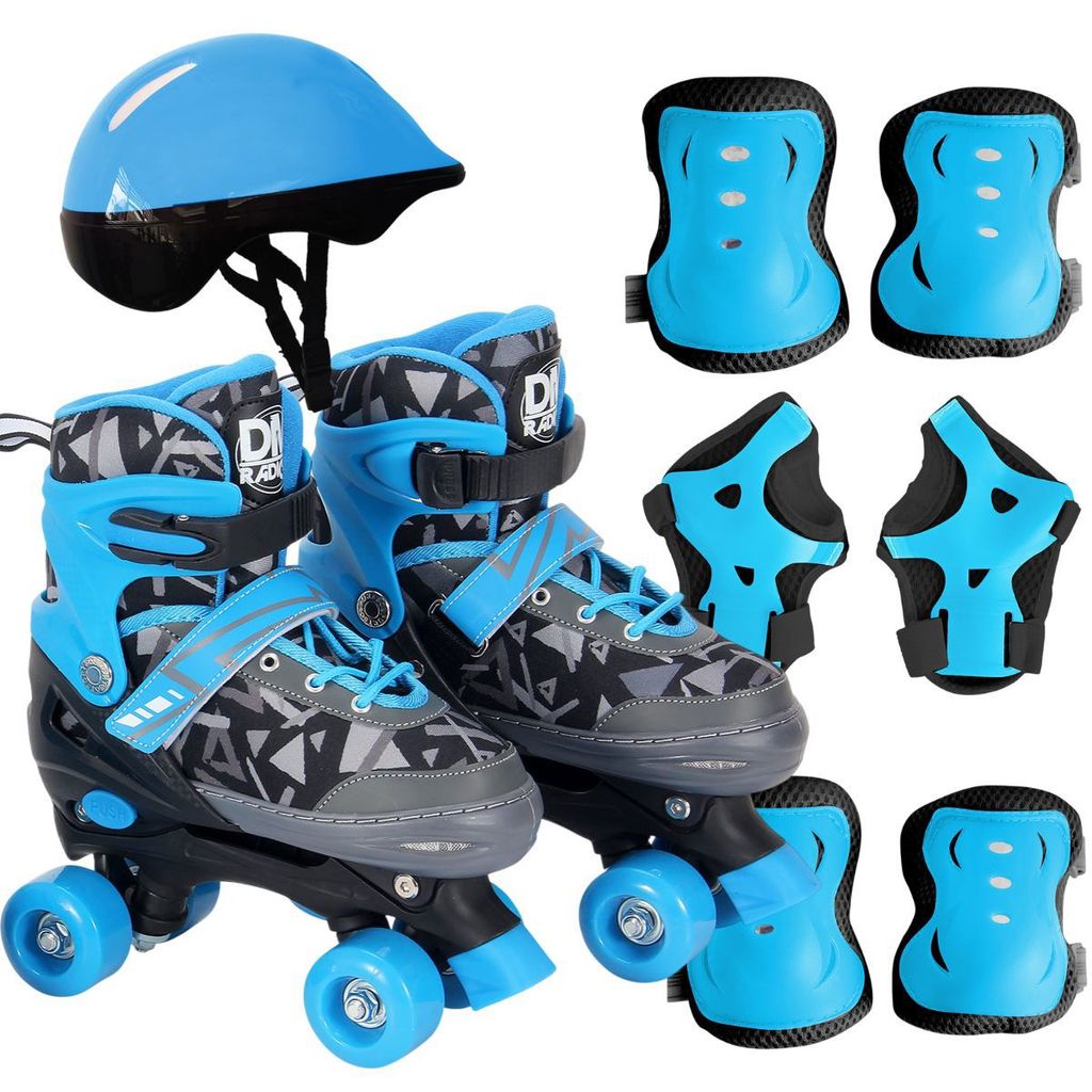Patins Roller Ajustável Quad 4 Rodas Infantil Kit Proteção