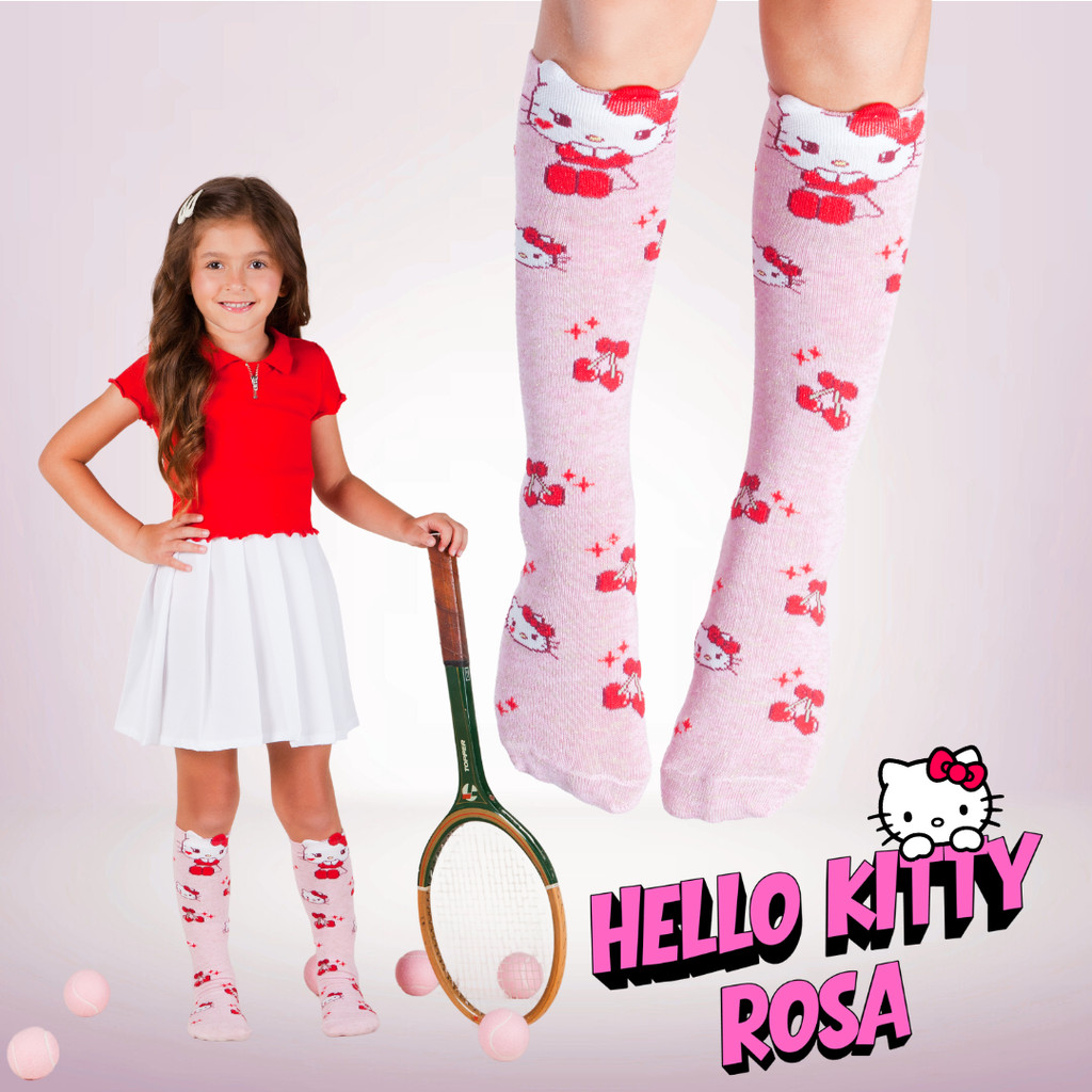 Meia 3/4 Infantil 3D Hello Kitty Licenciada Kuromi Keroppi Menina 23 a 34 — imagem 2 de 2