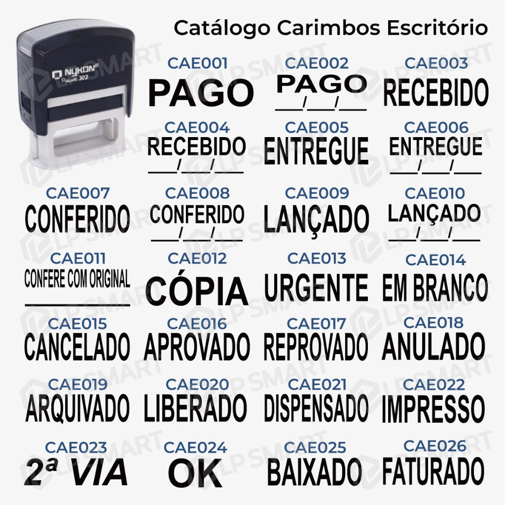 Carimbo Nykon 302 Profissional – Pago, Recebido, Conferido e com Data | Agilidade Total no Escritório