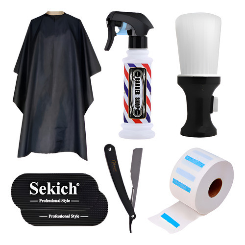 Kit Barbeiro Profissional Capa + Borrifador + Espanador + Gola Higiênica