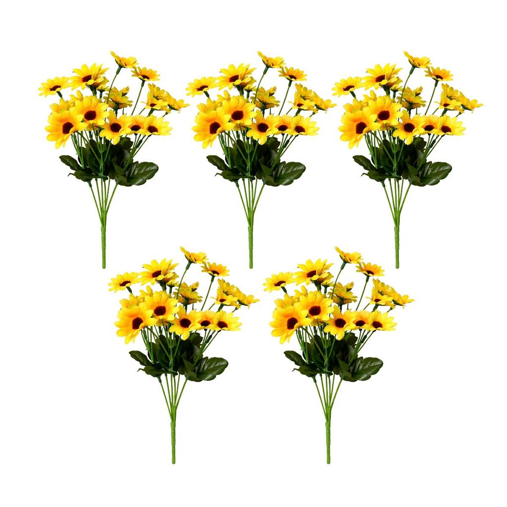 Kit 5 Buquês de Girassol Artificial Amarelo Flores Decoração