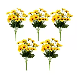 Kit 5 Buquês de Girassol Artificial Amarelo Flores Decoração