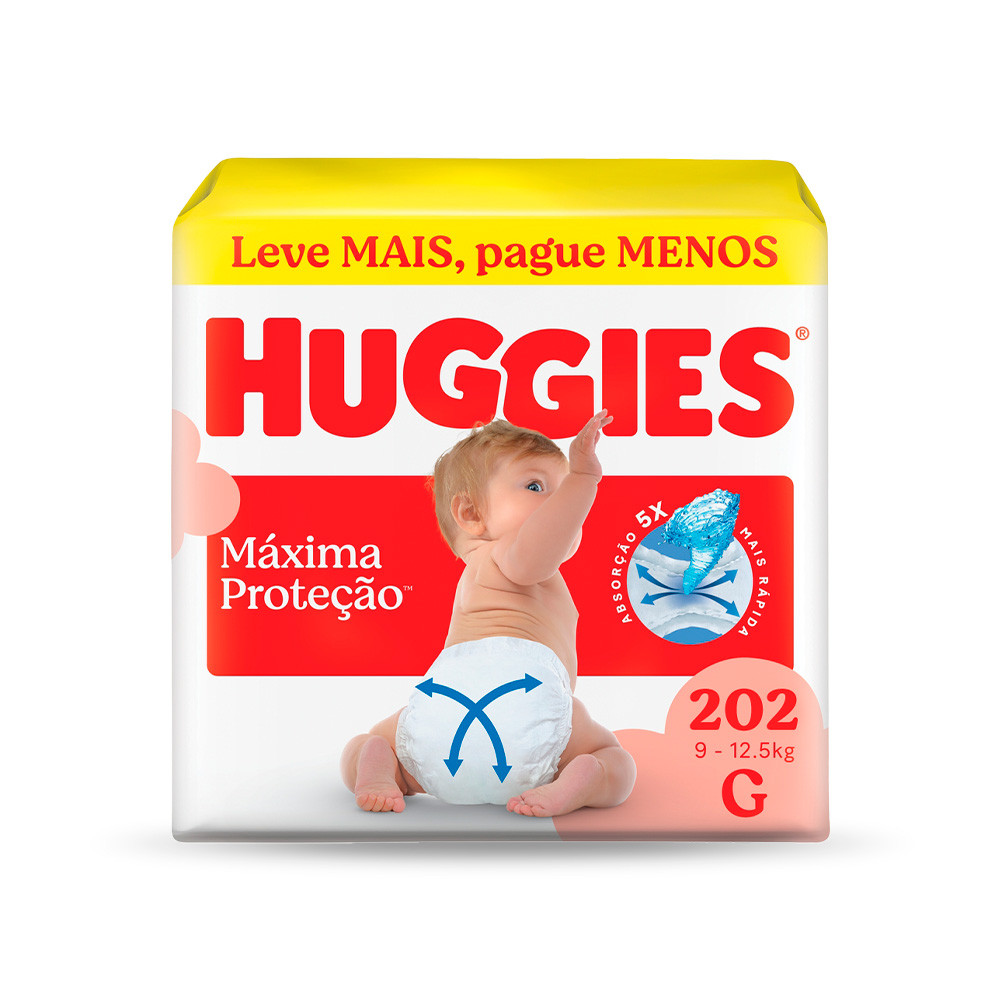Pacotão Econômico Huggies Fralda Descartável Máxima Proteção G - 202 Un