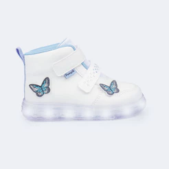 Tênis de Led Cano Alto Borboletas Branco Azul Pampili