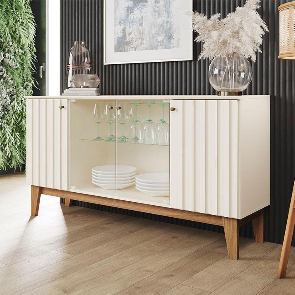 Buffet Para Sala De Jantar Eiffel Com Portas De Vidro Off White Nature - Henn