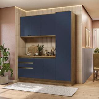 Armário de Cozinha Compacta 100% MDF 190cm Nogueira/Azul Profundo Celeste Kappesberg em Oferta na Shopee