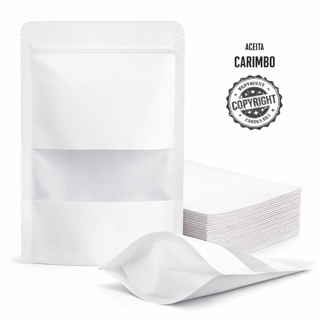 Saco Stand Up Pouch Kraft Branco C/ Visor Escolha O Tamanho kit