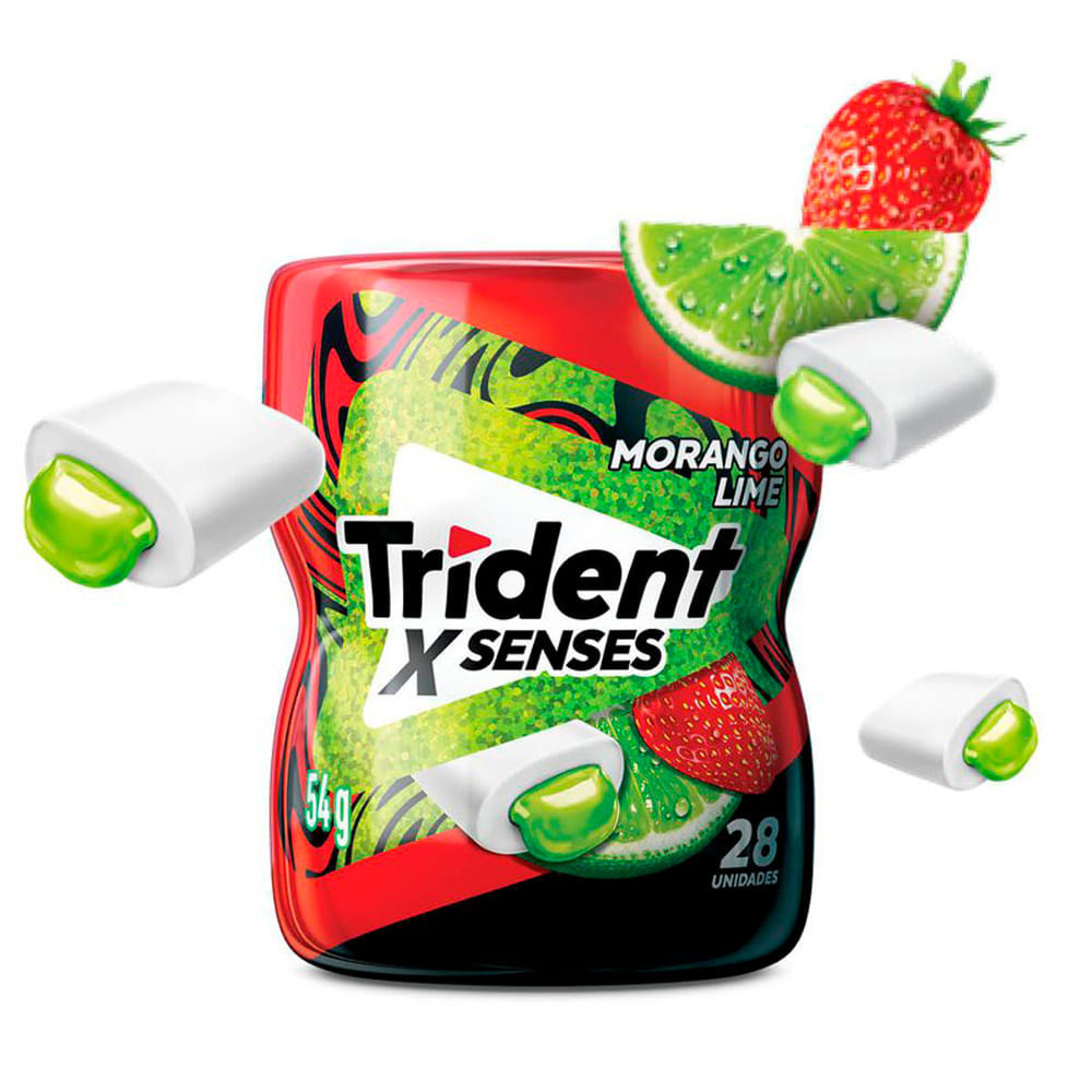 Chiclete Trident X Senses Sabor Morango Lime Sem Açúcar 54g