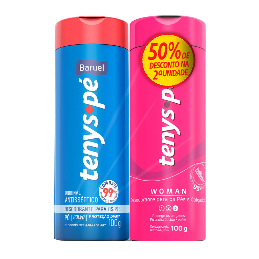 Tenys Pé Baruel Original Talco 100g e Tenys Pé Baruel Woman Talco 100g 50% de Desconto na 2° Unidade 100g em Oferta na Shopee