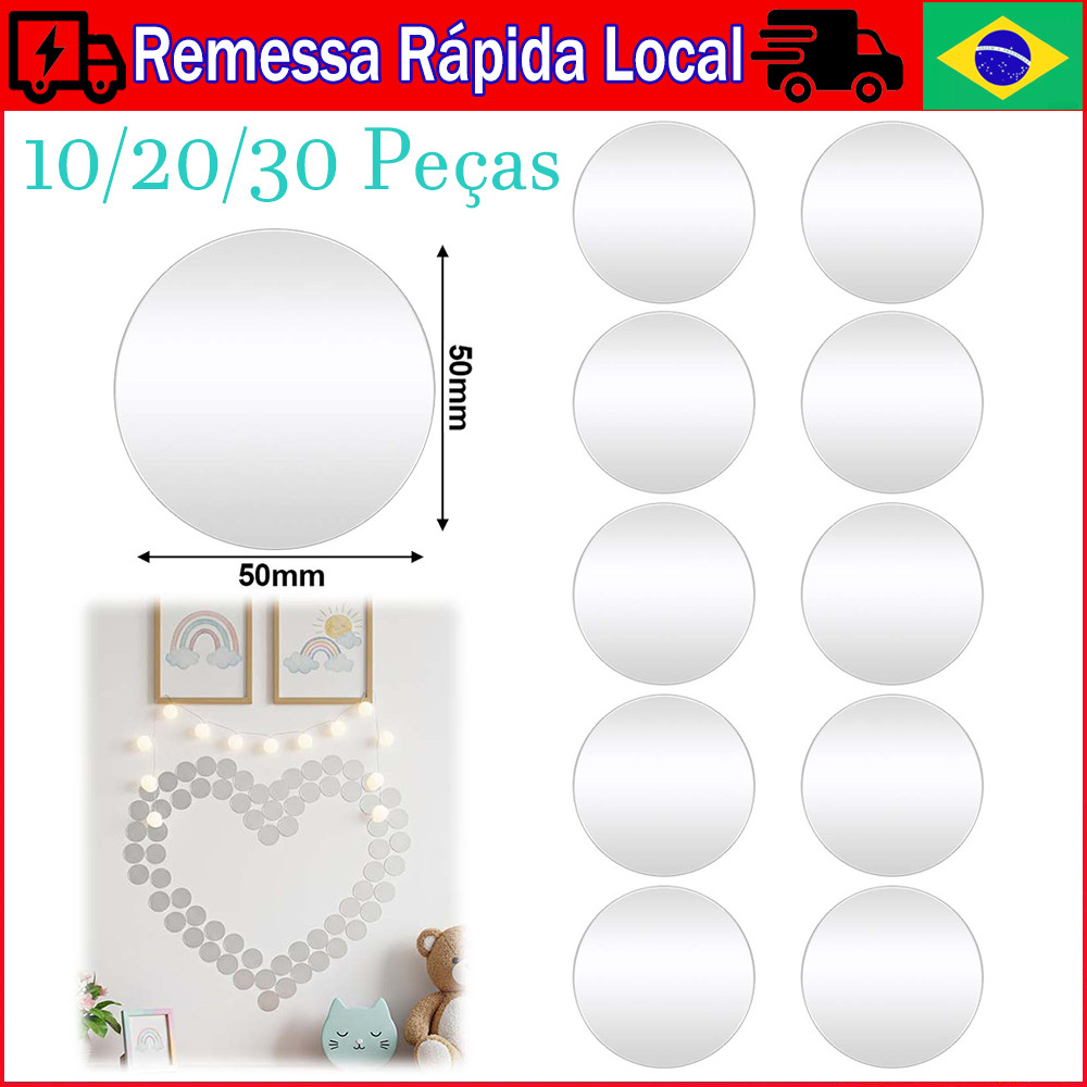 10/20/30 Pçs espelhos redondos pequenos, mini espelhos redondos de acrílico 50 x 50mm, espelhos autoadesivos de acrílico