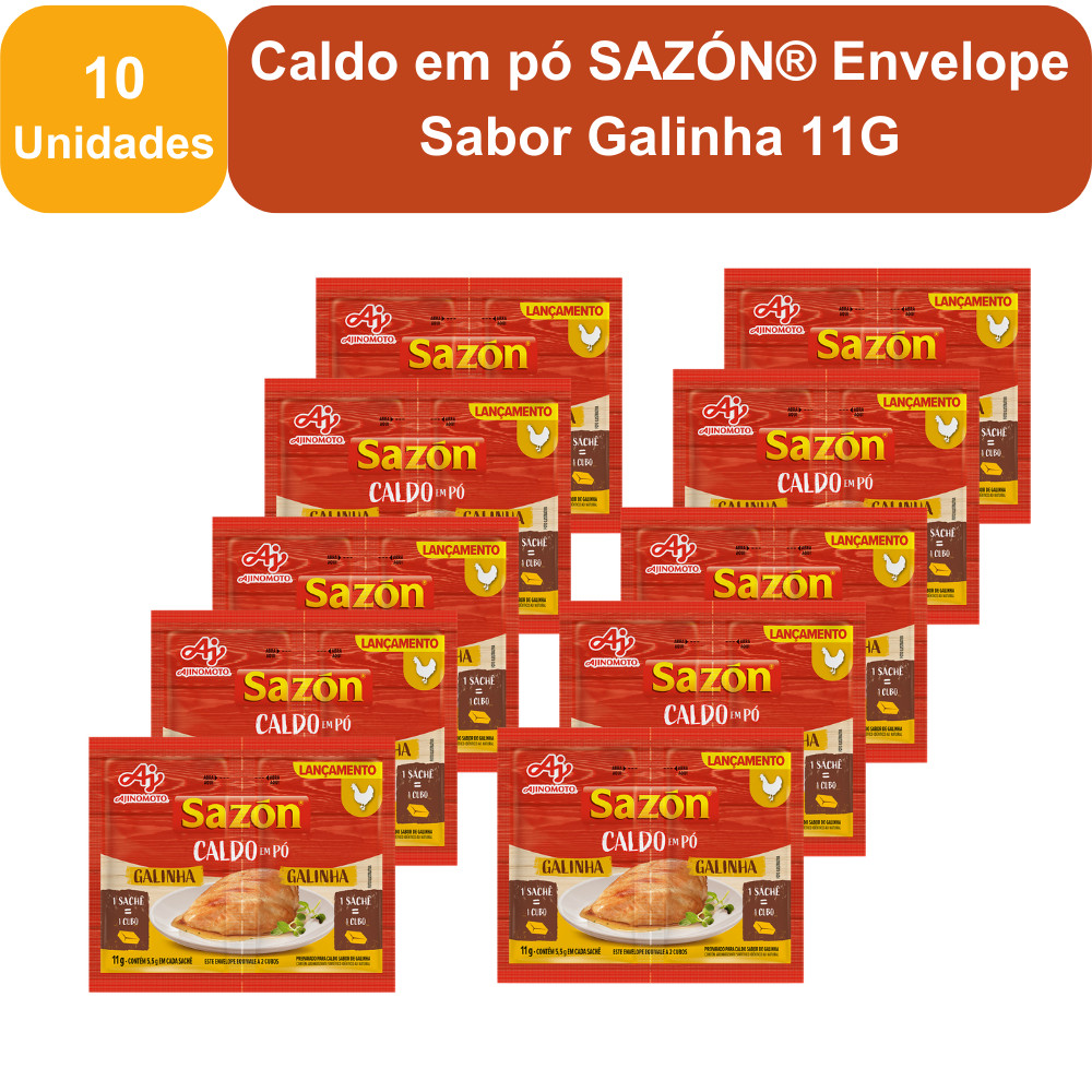 Kit 10 Unidades Caldo em pó SAZÓN® Envelope Sabor Galinha 11G