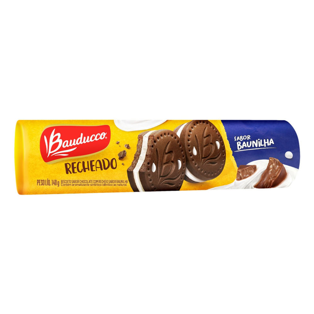 Biscoito Bauducco Chocolate com Recheio sabor Baunilha 140g em Oferta na Shopee