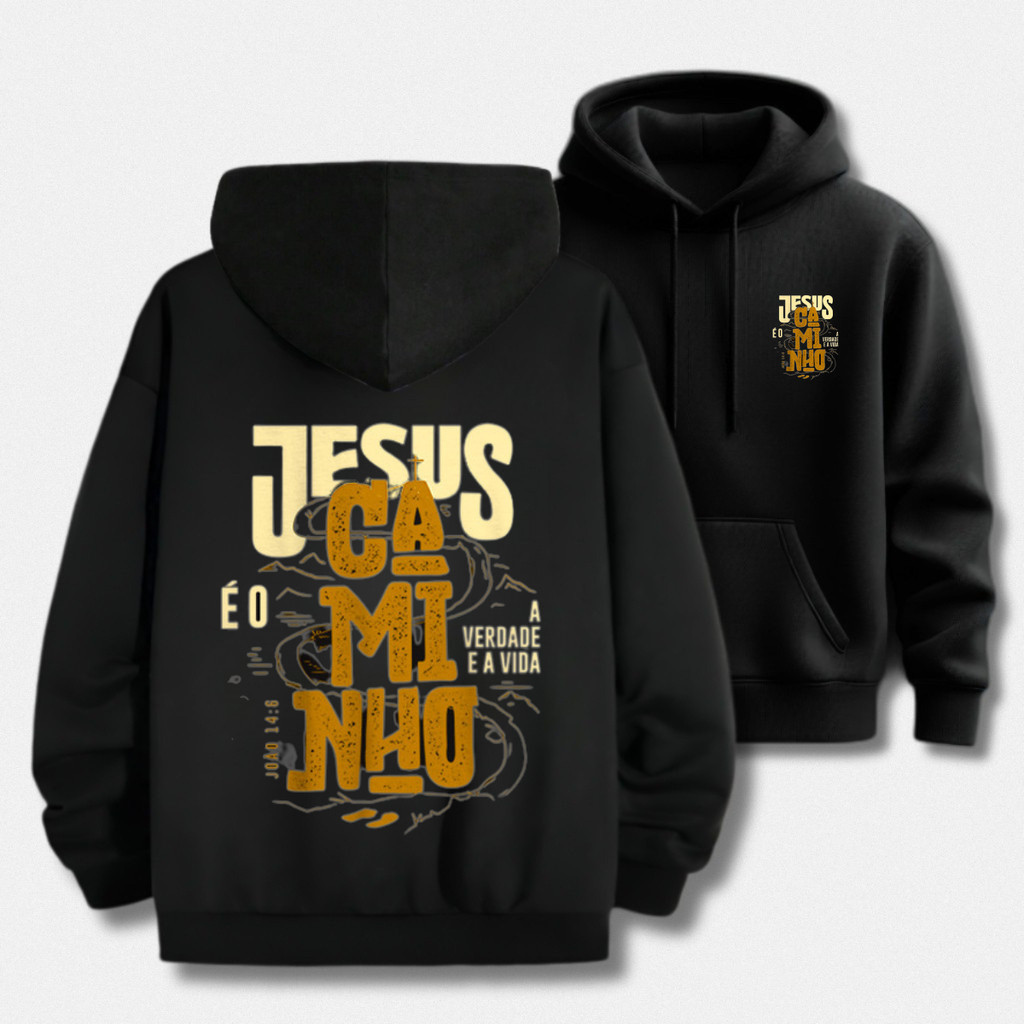 Blusa Moletom Canguru Jesus É O Caminho Estampa Cristã Deus Fé